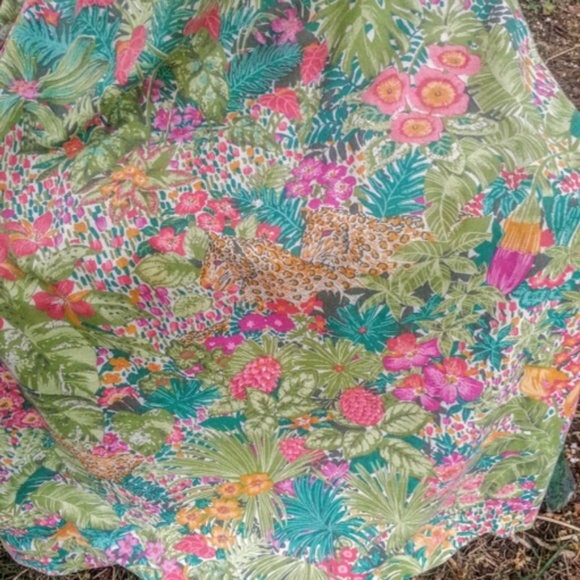 Vintage jungle print A-line halter dress greenpink *HP* - Picture 7 of 8